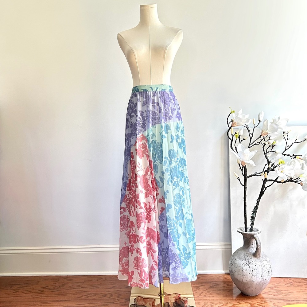 Anthropologie Pankaj Nidhi Pleated Patchwork Floral Maxi Skirt M Artsy Indie